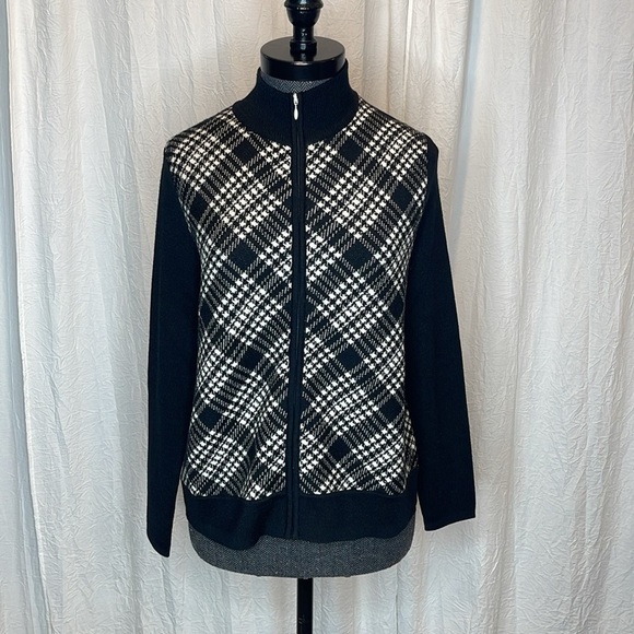 Pendleton Sweaters - Pendleton Womens Merino Wool Zip Up Sweater Jacket Black White Plaid Sz PS